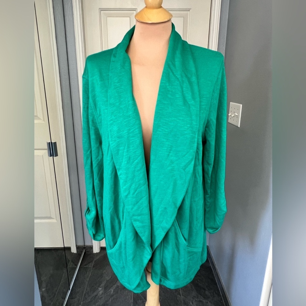 Chico’s Zenergy Kelly Green Open Drape Front Cardigan Size 3P